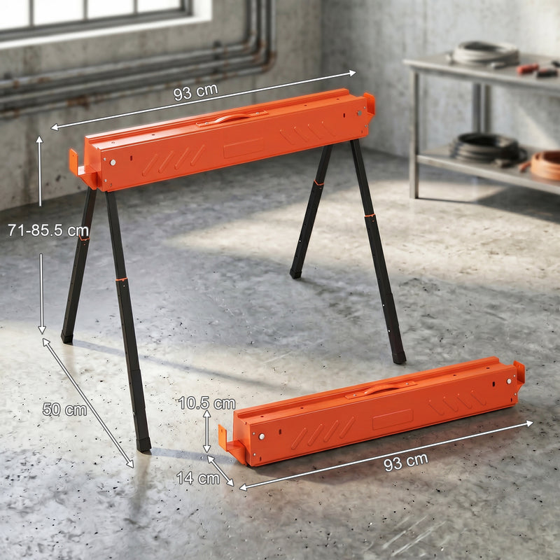 Adjustable Folding Sawhorse Pair for Stable DIY and Woodworking Support Orange Black