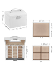 Dimension diagram giving 17.7 cm width, 13.8 cm depth and 13.5 cm height plus the drawer sizes