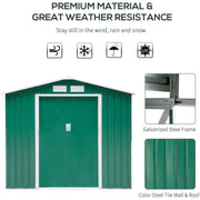 Green shed weather resistance panel with a galvanised steel frame close-up