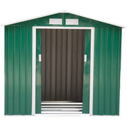Green shed front view with both sliding doors open