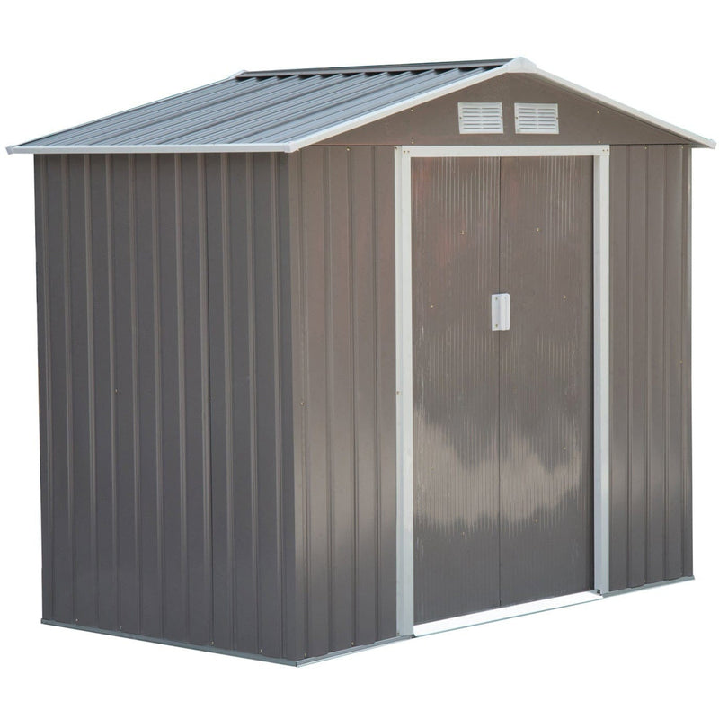 Steel grey 7x4ft metal shed studio front view with the doors closed