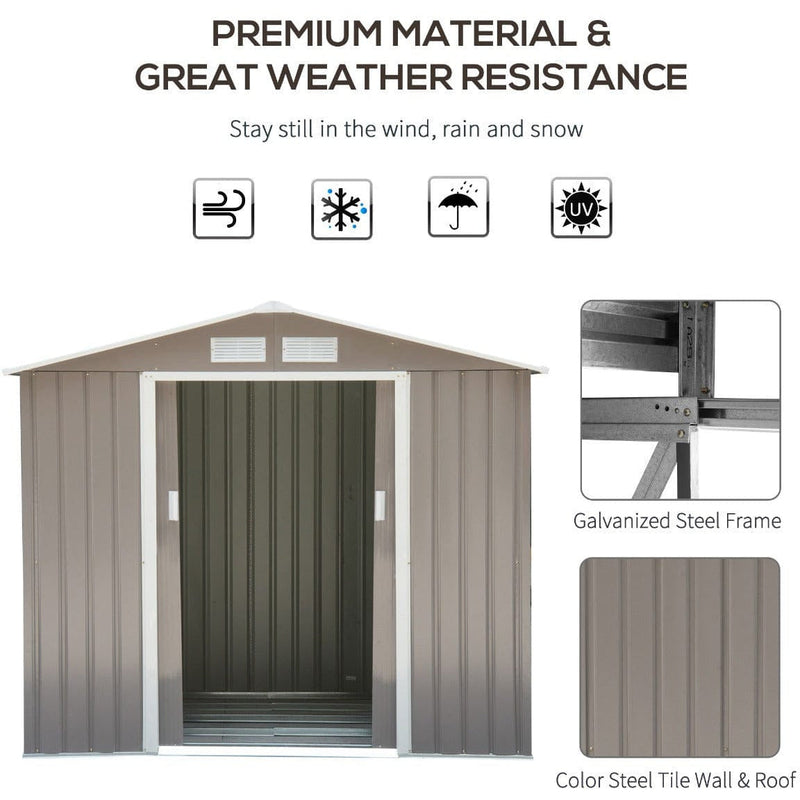Steel grey shed weather resistance panel with frame and wall panel close-ups