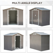 Multi-angle display of the steel grey shed from four sides