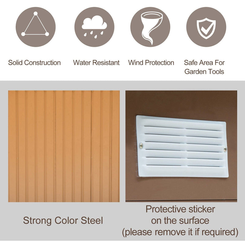 Tan yellow shed weather icons with steel wall and vent close-ups