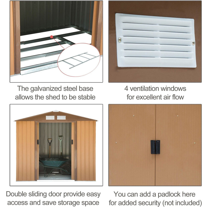 Tan yellow shed feature panel with galvanised base, vents, lock point and sliding doors