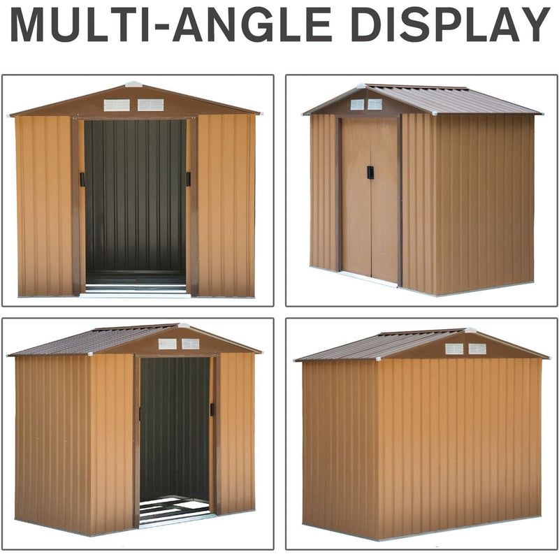Multi-angle display of the tan yellow shed from four sides