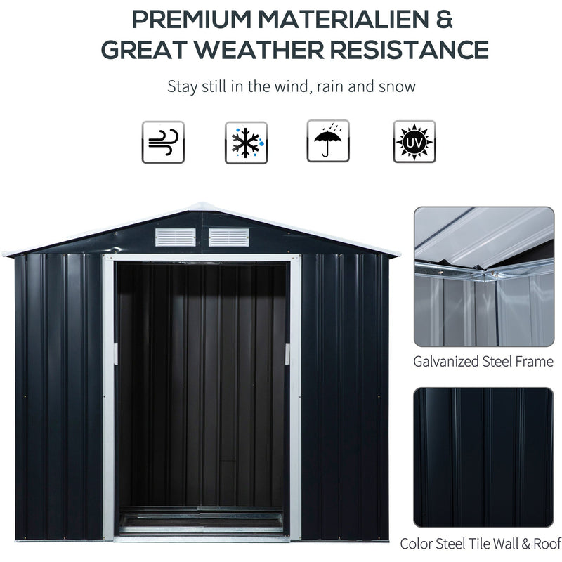 Dark grey shed weather resistance panel with a galvanised frame close-up