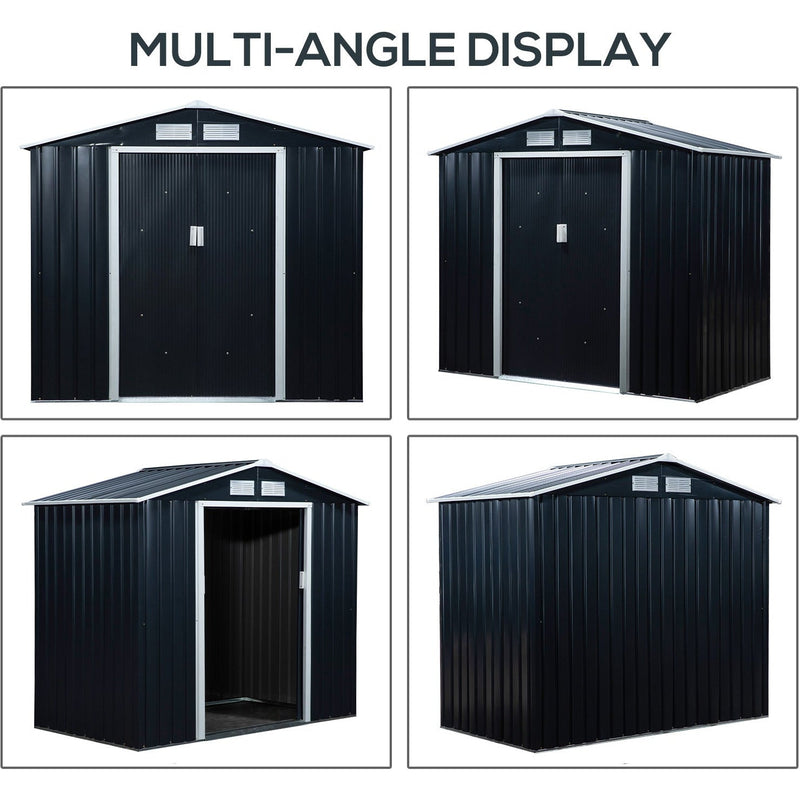 Multi-angle display of the dark grey shed from four sides