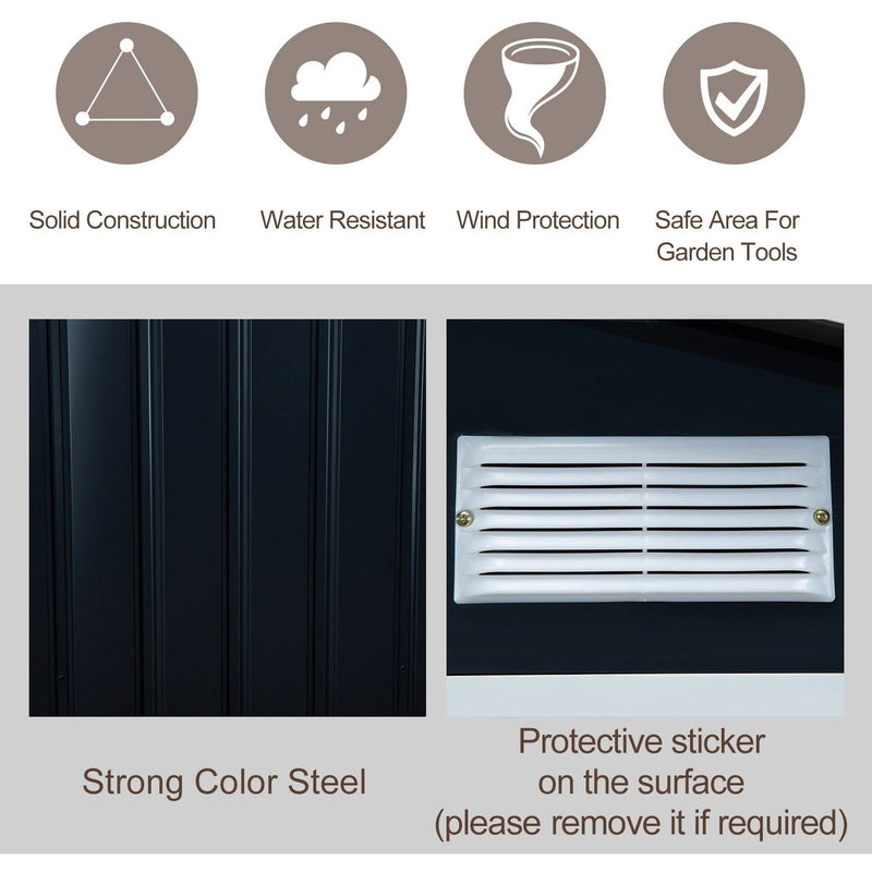Icons for solid construction, water resistance and wind protection with a steel panel close-up