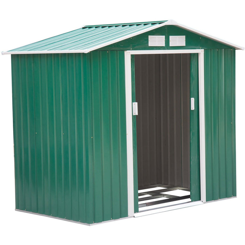 Green shed angled studio view with the sliding doors open