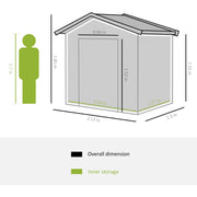 Tan yellow shed dimension diagram with a person shown for scale
