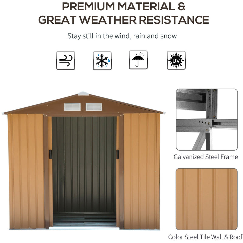 Tan yellow shed material panel with steel frame and wall finish close-ups