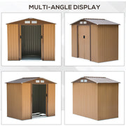 Multi-angle display of the tan yellow shed from four sides