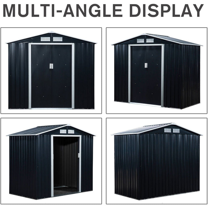 Multi-angle display of the dark grey shed from four sides