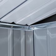 Interior view of the galvanised steel roof panels and ridge beam