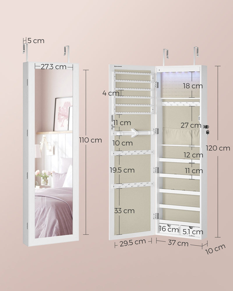 Dimension diagram showing 27.3 cm width, 120 cm height, 10 cm depth and internal compartment sizes