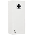 White wall-mounted medicine cabinet with black first aid cross, front view