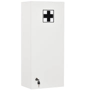 White wall-mounted medicine cabinet with black first aid cross, front view