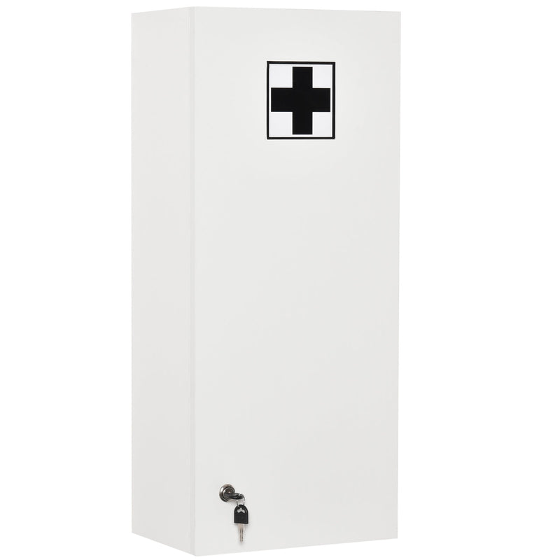 White wall-mounted medicine cabinet with black first aid cross, front view