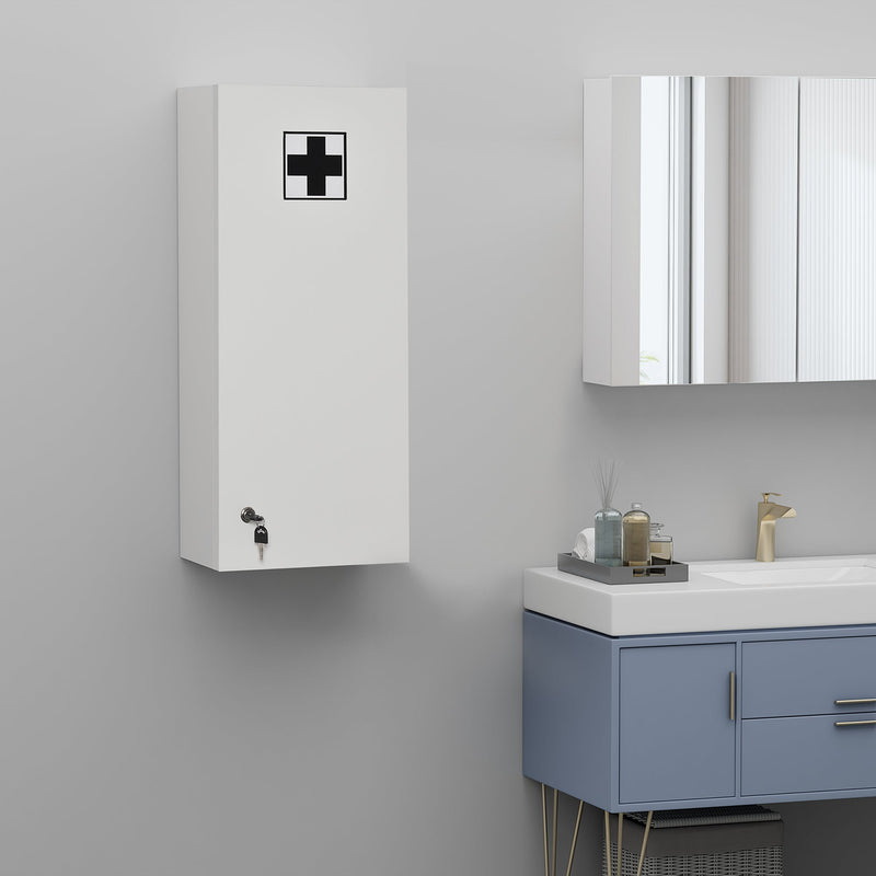 Medicine cabinet mounted on a grey wall above a bathroom vanity