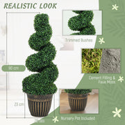 Set of 2 Spiral Boxwood Topiary Trees with Pots for Indoor or Outdoor Use 90cm Green