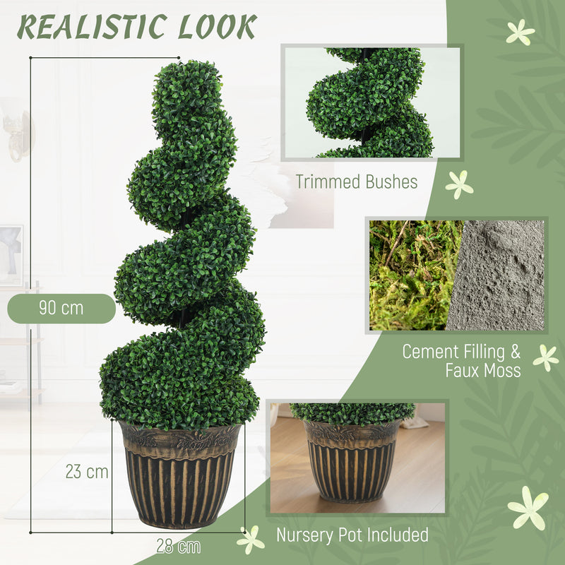Set of 2 Spiral Boxwood Topiary Trees with Pots for Indoor or Outdoor Use 90cm Green