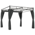 3 x 3 m Metal Garden Pergola with Retractable Canopy and Curtains UPF30 Sun Shade Dark Grey AOSOM