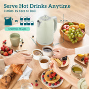 Green Retro Kettle and Toaster Set with Adjustable Temperature Ideal for Breakfast