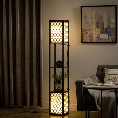 Modern Floor Lamp with Two Shelves for Storage and Display Ideal for Living Room, Black