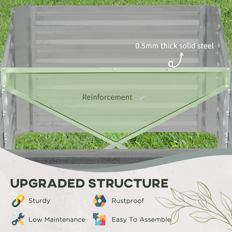 Light Grey Galvanised Steel Raised Garden Bed with Reinforced Rods for Outdoor Planting