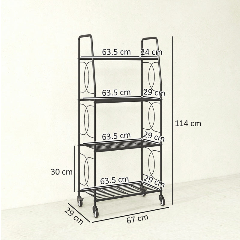 Mobile Plant Stand with 4 Shelves for Indoor or Outdoor Corner Storage Black Outsunny