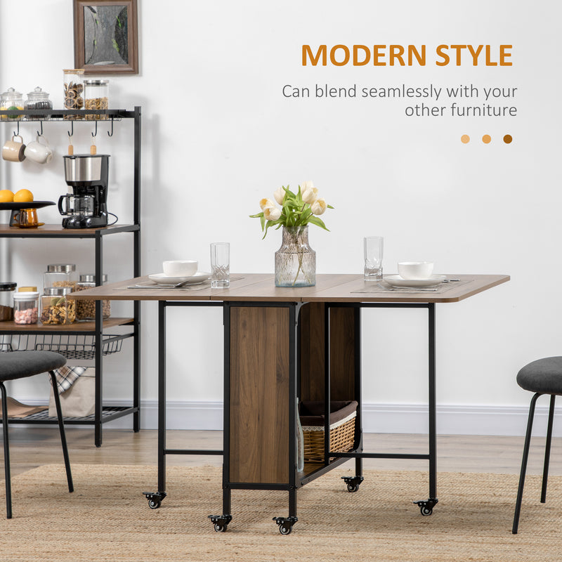 Six Person Drop Leaf Dining Table Brown and Black Space Saving Design by HOMCOM