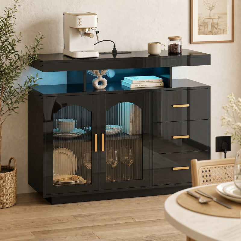 Sideboard with Organised Storage and Built In Charging Hub for Living Room Black