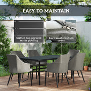 Grey 6 Seater Rattan Patio Dining Set with Cushions and Slatted Table for Garden by Outsunny