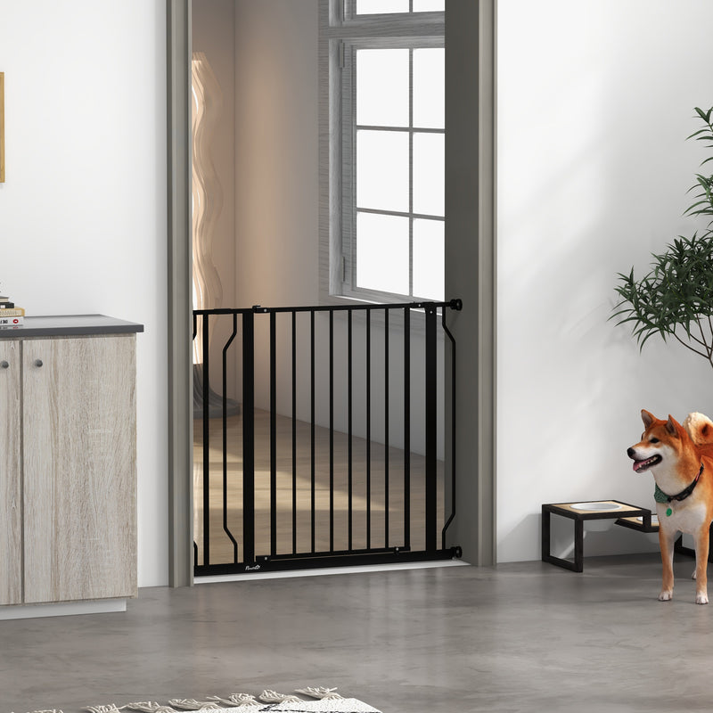 Extra Wide Dog Safety Gate with Walk Through Door for Stairs or Hallways Black