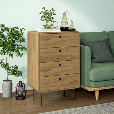 Modern Chest of 4 Drawers for Bedroom Storage with Sleek Design With Curved Edges, Oak Effect Homcom