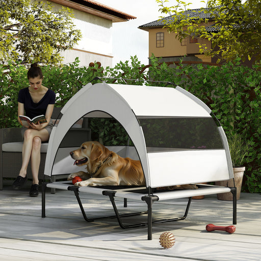 Portable Elevated Dog Bed with Canopy Large Cooling Pet Cot for Outdoors 106 x 76 x 94 cm