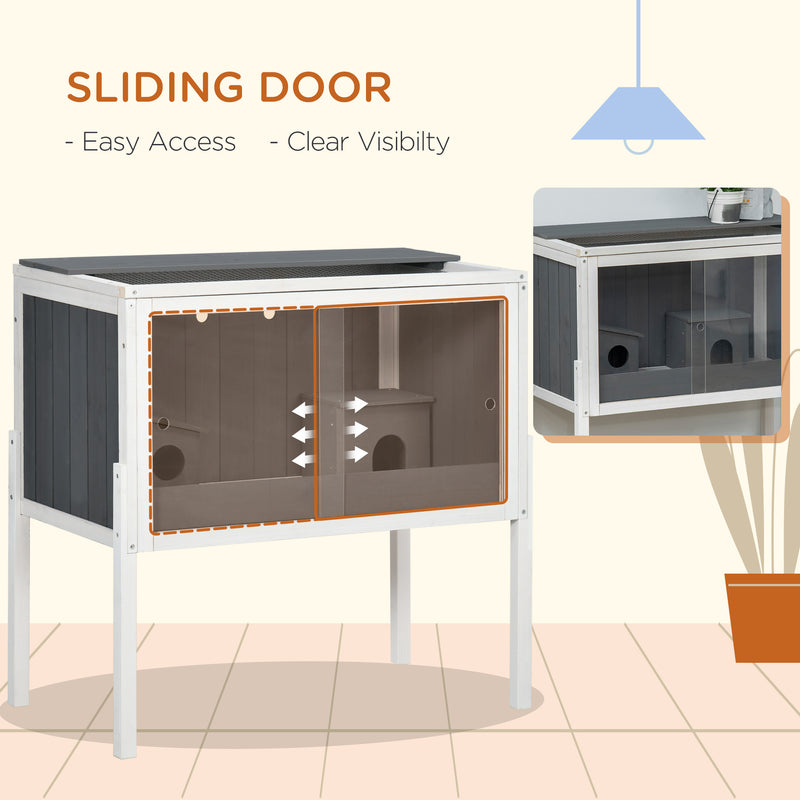 Wooden Hamster Cage with Shelves and Huts for Dwarf Hamsters and Gerbils, Grey