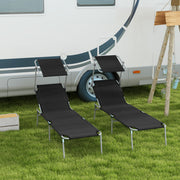 Black Foldable Sun Lounger Set of 2 With Sun Shade and Adjustable Backrest by Outsunny