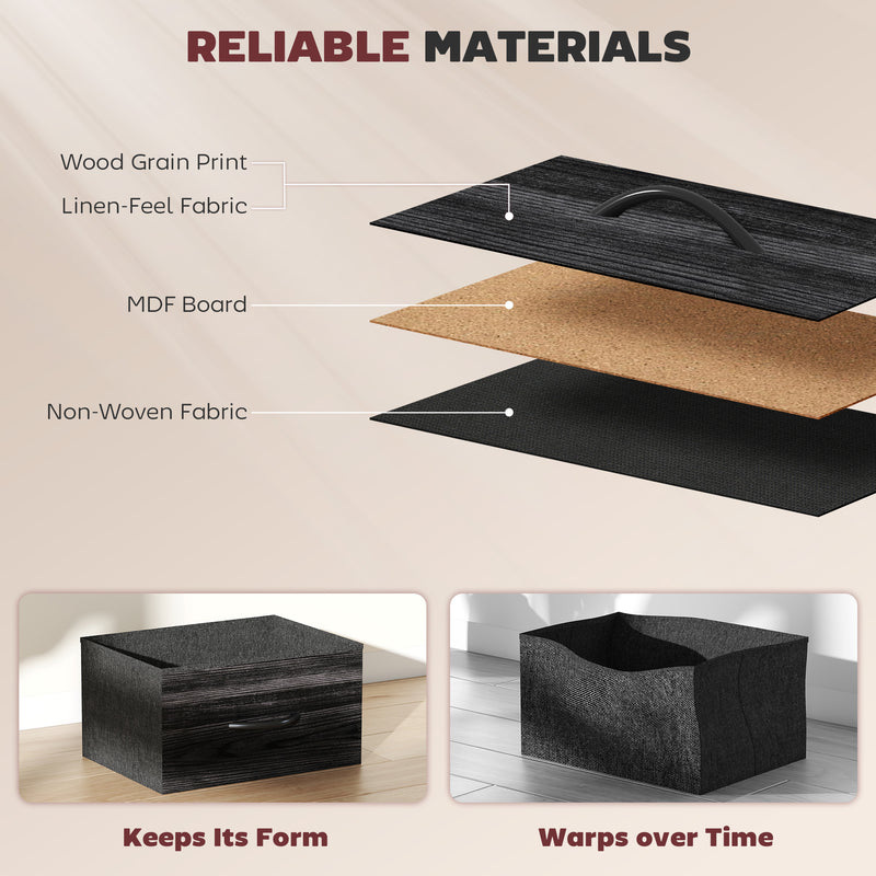 Chest of 8 Fabric Drawers with Wood Top for Bedroom Storage and Organisation Black