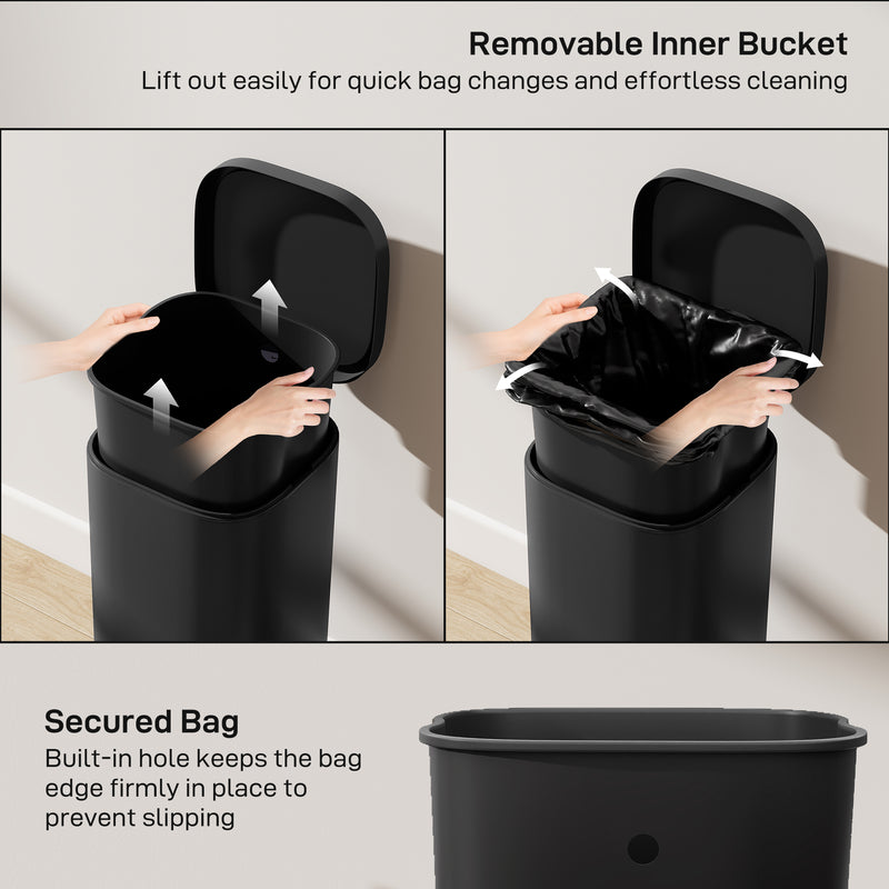 30L Pedal Bin with Soft Close Lid and Removable Inner Bucket for Kitchen or Office Black