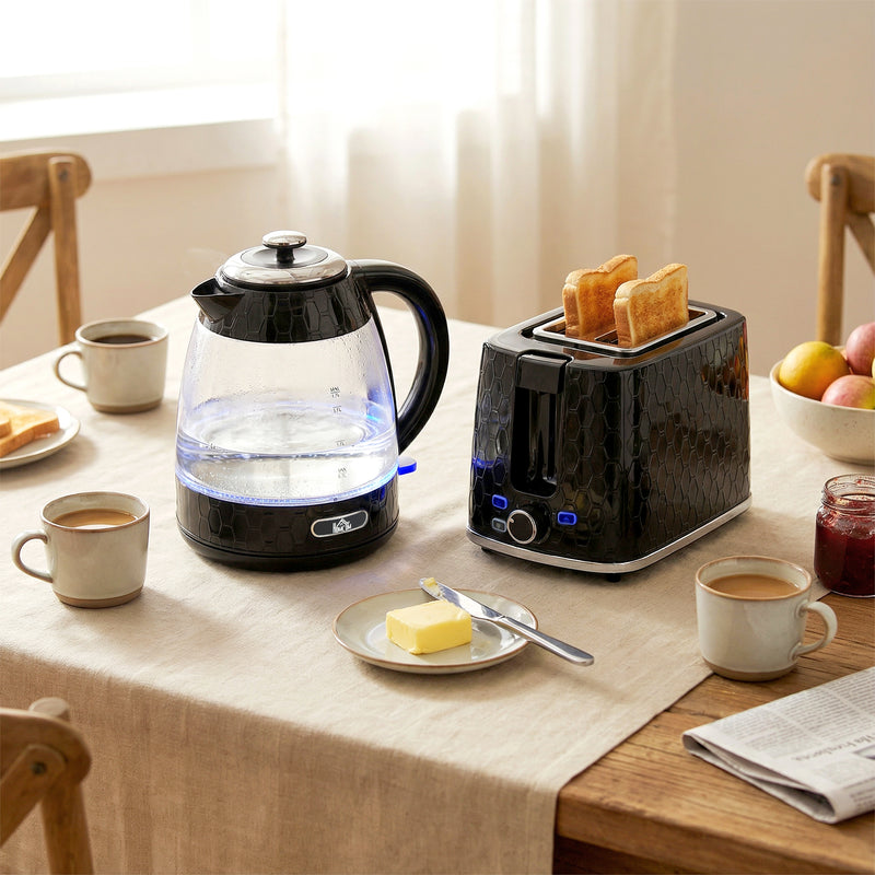 Fast Boil Kettle and 2 Slice Toaster Set with Adjustable Browning Control Black AOSOM