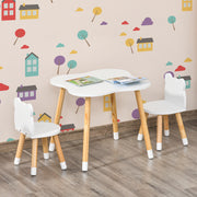 3 Piece Kids Table and Chair Set with Bear Shaped Seats for Toddlers Ages 1 to 4, White