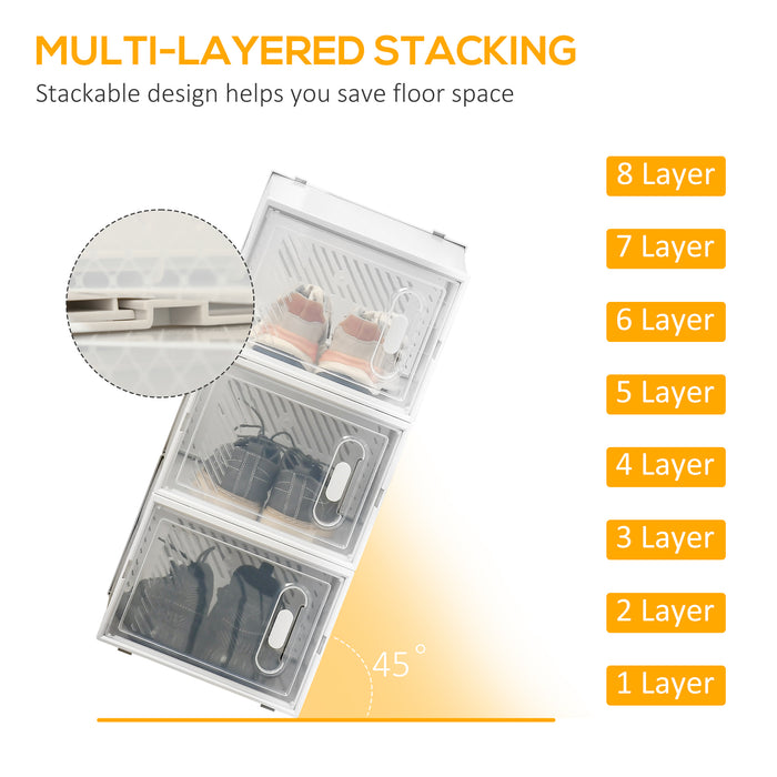 8 Piece Clear Stackable Plastic Shoe Storage Boxes with Magnetic Door for Sizes up to 12 by HOMCOM
