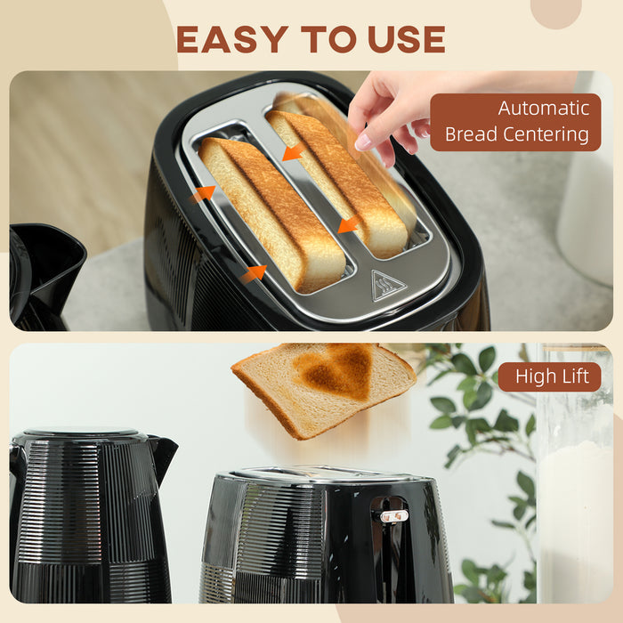 Black 1.7L 3000W Fast Boil Cordless Kettle and 2 Slice Toaster Set With 7 Browning Levels by HOMCOM