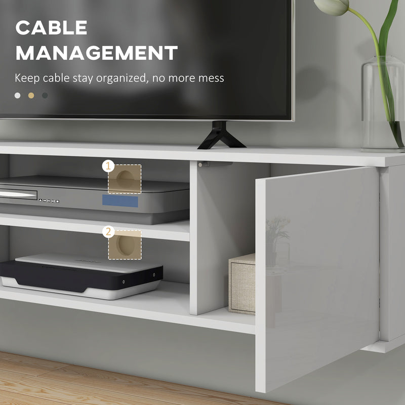 Wall Mounted TV Unit with Storage Shelves and Cable Management for TVs up to 60 Inch White