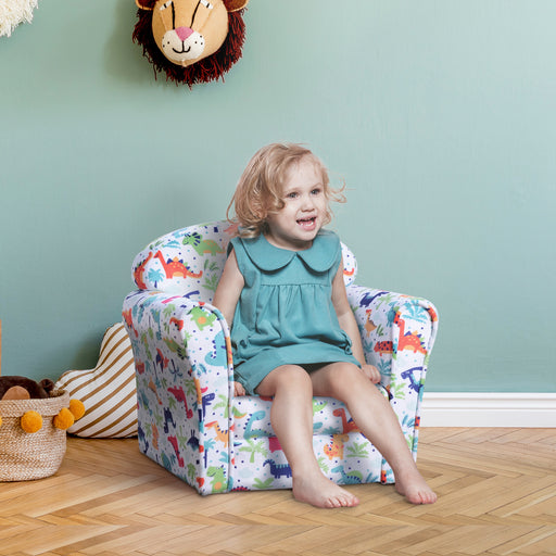Kids Flannel Armchair with Dinosaur Print Ideal for Playroom or Bedroom, Green