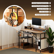 Reversible Computer Desk with LED Lights and Power Outlets 120cm Gaming Desk Rustic Brown by HOMCOM