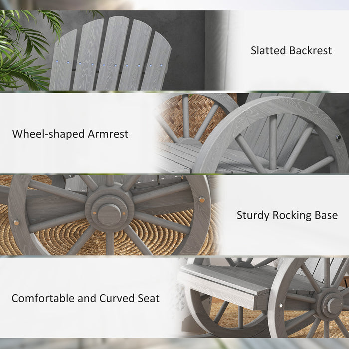 Grey Wooden Adirondack Rocking Chair Reclining Garden Armchair by Outsunny