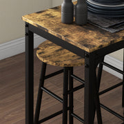 Bar Table and Stools Set for Two Compact Dining with Oak Effect Top White Frame AOSOM
